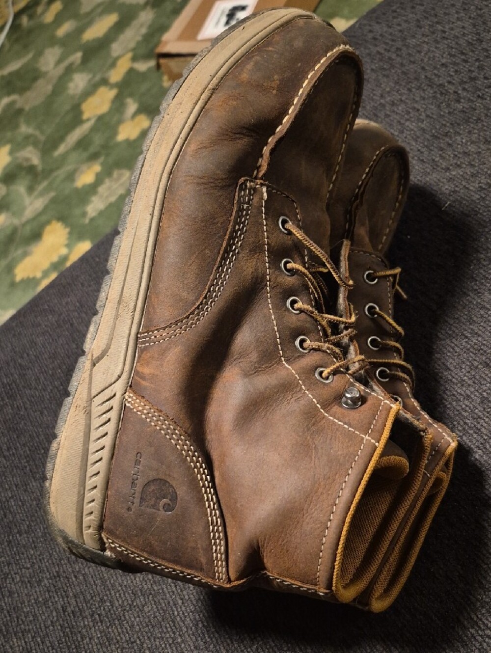 Carhartt Brown Leather Lace-Up Work Boots with Tan Accents - Picture 2 of 9